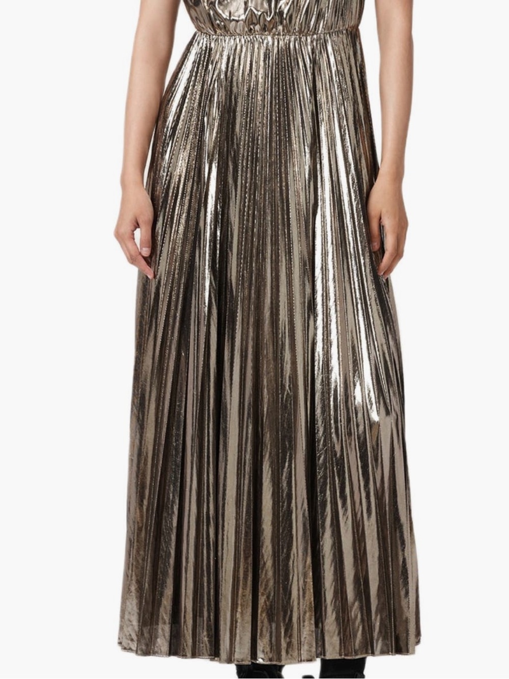 NEW All Saints Spark Pleated Maxi Dress in Bronze Brown - Picture 3 of 8